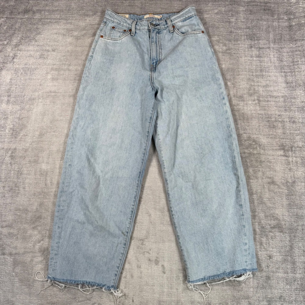 Levis Premium Jeans Womens 26 Blue Balloon Leg High Rise Raw Hem Light Wash